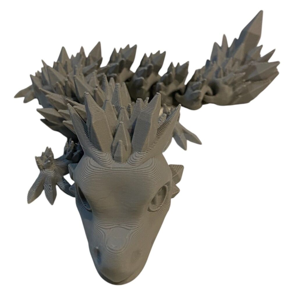 3D Printed - 11" Baby Crystal Dragon - Gray - #3019-07